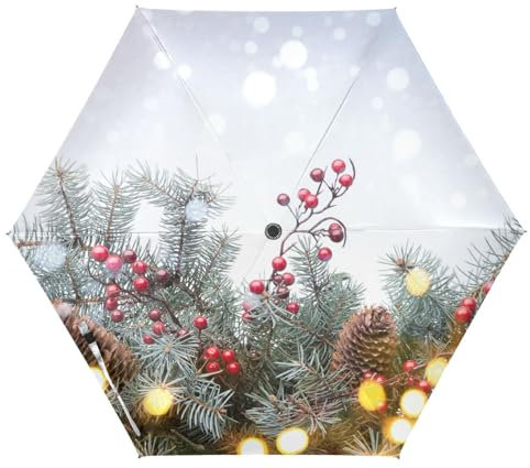 ISAOA Travel Umbrella Winter Christmas Xmas Tree Folding Umbrella Auto Open Close Umbrella,Portable Umbrella,Strong Fiberglass Frame,Reinforced Canopy, UV Umbrella
