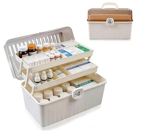 ANMOO Lockable Medicine Storage Box, 3-Tier, Clear Plastic