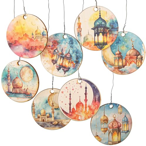 Logbuch-Verlag 8 Ramadan Geschenke Anhänger aus Holz Verzierung Tischdekoration für Bayram Eid Al-Fitr 6 cm bunt