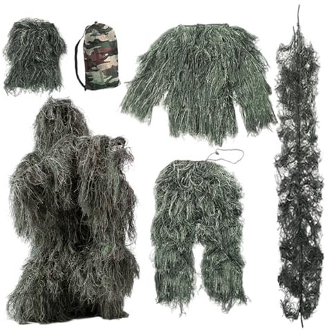Kalastussaari 5 in 1 Ghillie -Anzug, 3D -Tarnjagdbekleidung, leichtes Gorilla -Kostüm, Camo -Jagdkleidung für Kinder Erwachsene Jugendliche/s