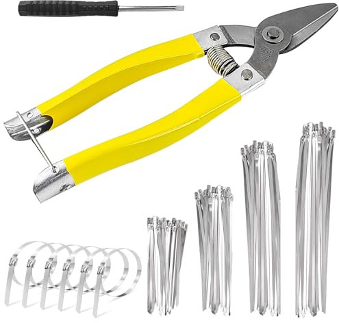120 Pezzi Fascette Acciaio Inox Kit, Fascette Metalliche con Pinza e Cacciavite, Fascette 300/250/200/150 mm, per Legare Cavi, Tubi di Ferro,Tubo Flessibile,Tubo Cappa (Argento)