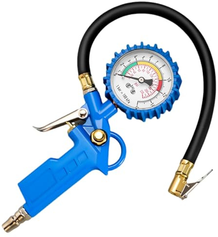 Mritrit Luftdruckprüfer Reifendruckprüfer Reifenfüller Geeicht Druckluft Kompressor Zubehör Manometer Messbereich 0-16 Bar, Schlauchlänge 260 mm, Reifendruckmesser für Auto, Motorrad, Lkw