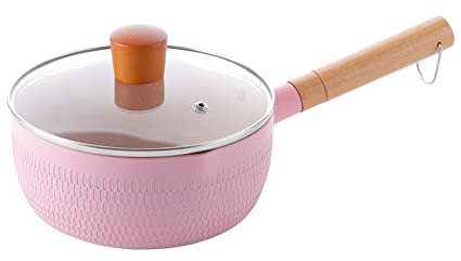 Cacerola profunda antiadherente con tapa de cristal, olla multiusos de 20 cm/2,4 L, color rosa, revestimiento de piedra sin PFOA, lista para inducción para cocina doméstica