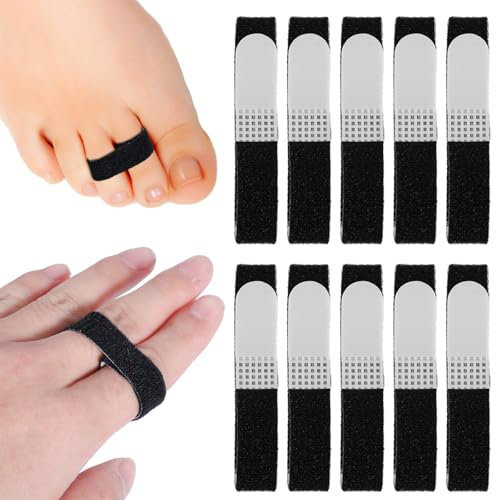 10 Stk Buddy Tape Fingerbänder, Nylon Fingerband Wiederverwendbare Rutschfeste Klett Fingerschienen Waschbare Buddy Straps für Finger Fingerwickel für Verletzte Finger (Schwarz)