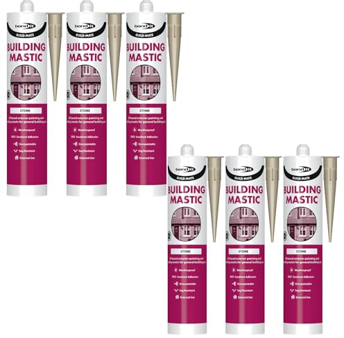 Bond It BUILD-MATE Building Mastic Silicone Sealant – 6x Stone, 310ml | Oil-Based Silicone Gunnable Pointing & Sealing Mastic for Exterior | Weatherproof Sealant Adhesion to Building Materials