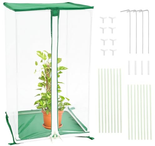 Mini cubierta de invernadero de PVC transparente portátil mini invernadero de 30 x 30 x 50 cm, cubierta cuadrada pequeña para invernadero con clavos de tierra para jardín, interior y exterior