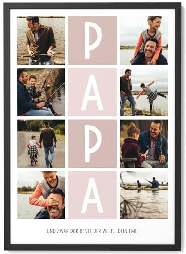 Papierschmiede® Fotogeschenke | Papa Geschenke mit Foto | Personalisierte Geschenke für den Vatertag oder Geburtstag | Fotodruck Familie Geschenk für Papa | Geschenk zur Geburt | PAPA 8 Bilder
