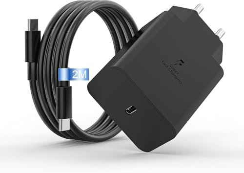 Caricabatterie USB C 45w, par Samsung GalaxyS25,S24,S23,S22,S21,Ultra,S20,S20 +,S10,S9,Note20,10,A54,A56,A55 5G,A34,A16,A15,A06,A23 Caricabatterie Samsung, Con 2M Cavo, caricatore USB c rapido(Noir)