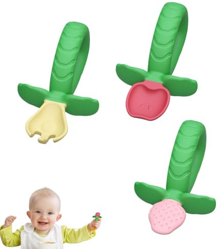 Nexusectar Babyutensilien aus Silikon, selbstgeschrieben, Gabel und Löffel für Kleinkinder, Set aus Erdbeer-Baby-Löffel und Gabel, Trainingstraining