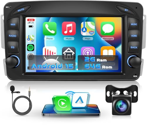 VECHTEL Radio de Coche 2G+64G Android 15 para Mercedes Benz C CLK G Classe W203 W209 W463 Viano Vito W639, 7'' HD Pantalla Táctil con Carplay Android Auto Inalámbrico GPS Wi-Fi Bluetooth FM RDS Cámara