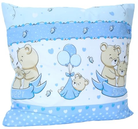 Baby Kinder Kissenbezug 80 x80 cm Kissenhülle Bezug für Kissen- Bärchen mit Luftbalon (Blau)