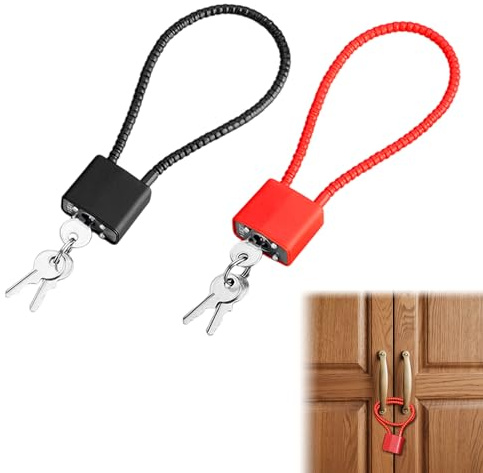 Steel Rope Cable Padlock with Keys 2Pcs, Long Shackle, Black+Red