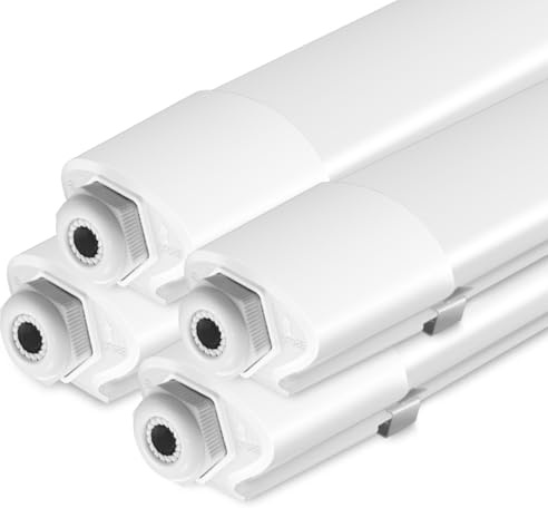 Peasur 4 Stück Feuchtraumleuchte LED 120CM, 3000K/4000K/6500K LED Deckenleuchte Röhre 36W 3960LM Leiste Flach, IP65 Wasserfest Lampe Lichtleiste für Werkstattlampe Kellerlampe Leuchtstoffröhre