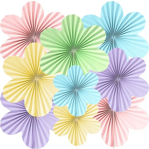 9Pcs Paper Flower Decorations with 6 Petals, Paper Fan Decorations Hanging for Garden Party, Afternoon Tea Decor, Classroom Decor, Wall Hanging and Aerial Pendant