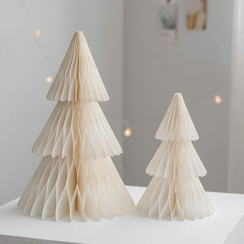 Xiyocadt 2 Stück Faltbarer Weihnachtsbaum, Papier Weihnachtsbaum, Weihnachtsdeko Schaufenster für Weihnachtsfeiern, Christbaumschmuck, Silvesterparty, Heimdekoration (Weiß)