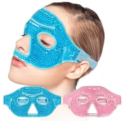 2 Stück Wiederverwendbare PVC-Gel Augenmaske, Kalt- und Warmtherapie Halbgesichts-Kompressen für Schlaf, Migräne, Stress, geschwollene Augen & Augenringe, Beruhigend & Entspannend