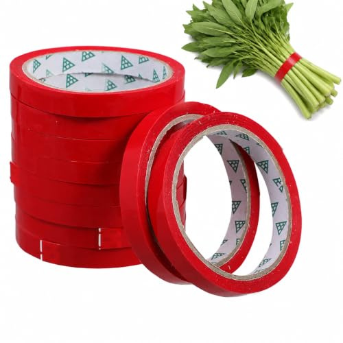 SUPVOX Ruban Adhésif Alimentaire Coloré 10 Rouleaux 12 MM X 45 M Polypropylène Rouge pour Emballage Légumes Scellage Paquet Usage Supermarché et Conditionnement Frais