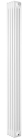 Traditional 4 Column Radiator 1800mm x 200mm Modern Central Heating Heater Gloss White Carbon Steel Vertical Wall Mounted Kitchen Living Room Bathroom Cleaning Brush Fixing Kit & Brackets