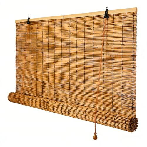 Outdoor Bambusrollo für Garten Balkon Terrasse Pergola Wohnzimmer, Wetterfest Bambus Rollos 30 155 90 70 110 135 120 160 cm, Lichtfilternde Schilf Vorhang(W145cm x H220cm)