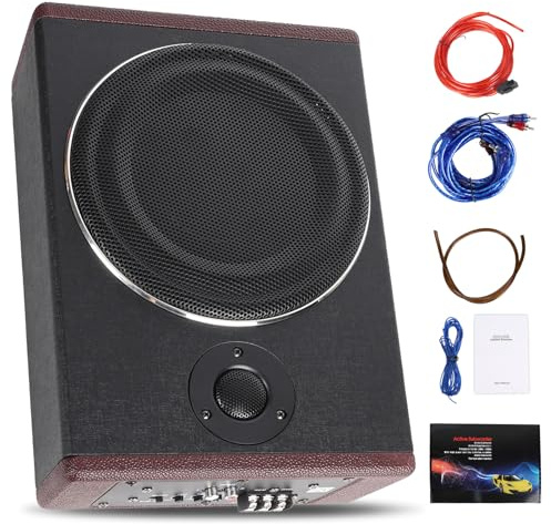 OiLiehu Subwoofer para Coche de 8 Pulgadas y 600W, Subwoofer con Sonido Envolvente Estéreo, Amplificador de Audio Integrado, Entradas de Bajo y Alto Nivel, Conectar y Usar