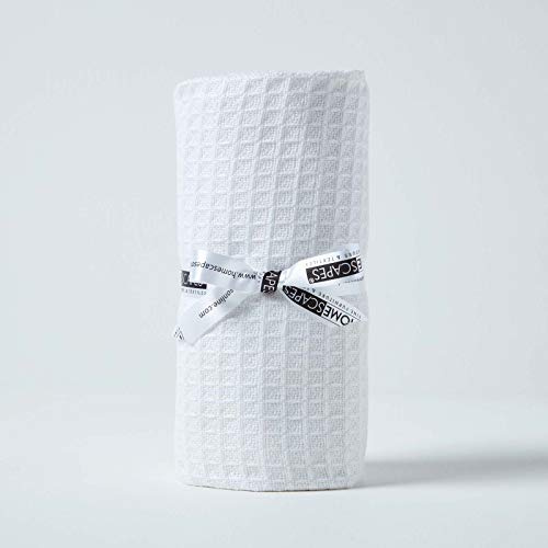 HOMESCAPES - 100% Organic Cotton Waffle Throw - White - 125 x 150 cm - Super Soft Combed Cotton