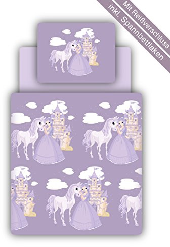 TiCAA Kinder Bettwäsche Set inkl. Bettlaken Prinzessin Lila