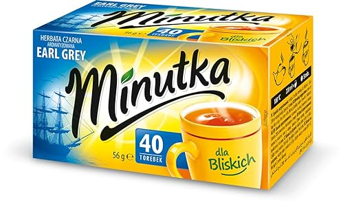 Minutka - Earl Grey Schwarztee - 40 Runde Teebeutel, Aromatischer Schwarztee mit Bergamotte, Klassischer Englischer Geschmack, Feines Zitrusaroma, Ideal für Alltag, Perfekt für Zuhause & Büro - 56g