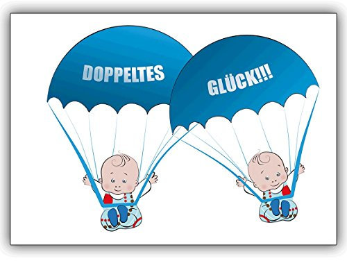Kartenkaufrausch 1 Babykarte: Süße Zwillings Babykarte zur Geburt von Zwillings Jungen: Doppeltes Glück!!! • niedliche Willkommens Gratulations-karte Mitarbeiter, Familie, Freunde & Kollegen