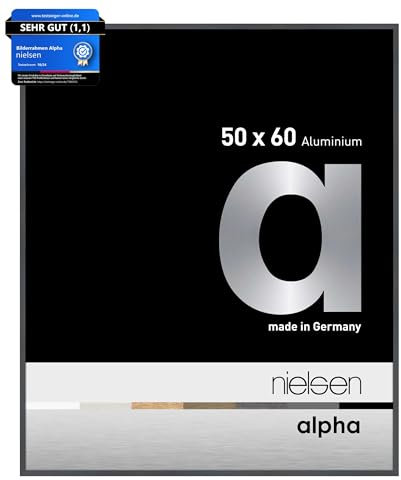 nielsen Bilderrahmen, 50 x 60 cm, Aluminium, Dunkelgrau glanz, Posterrahmen zum Aufhängen im Hoch- & Querformat, Echtglas, Alpha