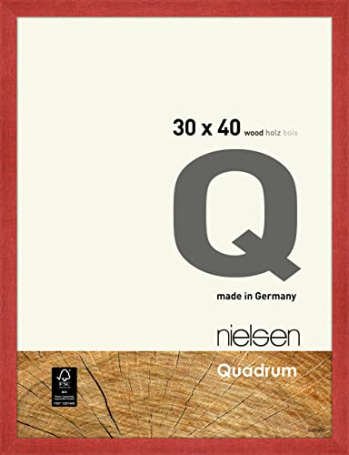 nielsen Bilderrahmen, 30 x 40 cm, Holz, Rot, Fotorahmen zum Aufhängen im Hoch- & Querformat, Echtglas, Quadrum