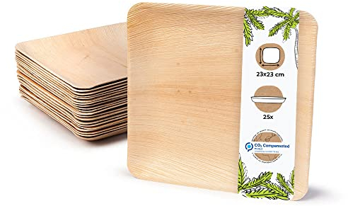 BIOZOYG 25x de platos de hoja de palma 23 x 23 cm - Platos desechables compostables y naturales - Vajilla de fiesta cuadrada