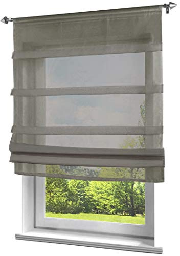 BAILEY JO 1er-Pack Raffrollo mit Tunnelzug Gardinen Voile Transparent Vorhang (BxH 120x140cm, Dunkelgrau)