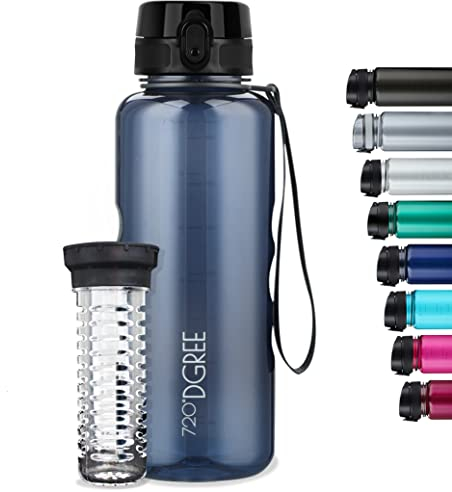 720°DGREE Trinkflasche 1,5l “uberBottle“ crystalClear +Früchtebehälter - BPA-Frei, Auslaufsicher - Wasserflasche für Gym, Fitness, Outdoor, Wandern - XL Tritan Sportflasche: Groß, Leicht, Stoßfest