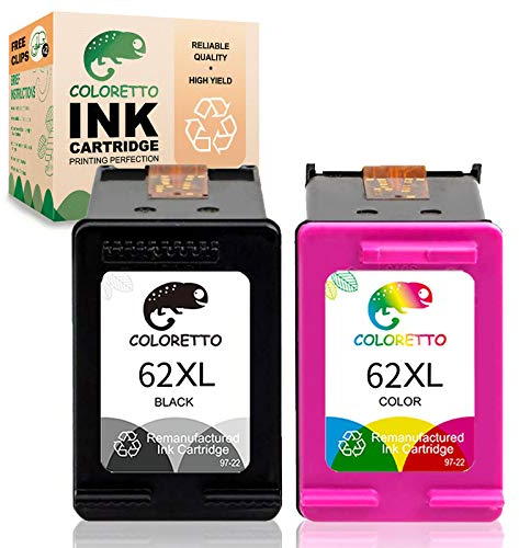 COLORETTO 62XL für HP 62 XL für HP Officejet 200 200c 250 258 5740 5746 8040 Envy 5540 5541 5543 5547 5548 5549 5642 5665 8005 Wiederaufbereitete Patronen (1 Schwarz 1 Farbe)