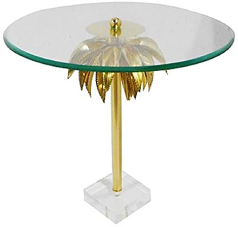 Casa Padrino Designer Beistelltisch Palme Messing Ø 55 x H. 55 cm - Runder Stahl Tisch mit Glasplatte und Acryl Fuß - Wohnzimmer Möbel