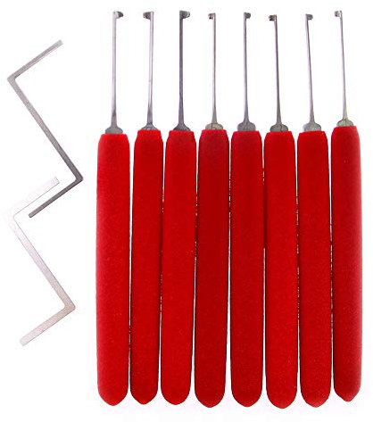 Loboo Idea Juego de 10 herramientas de desbloqueo de cerrajero para práctica de cerrajero, juego de ganzúas de cerradura Kaba con hoyuelos, herramientas para quitar llaves de candado con púas de