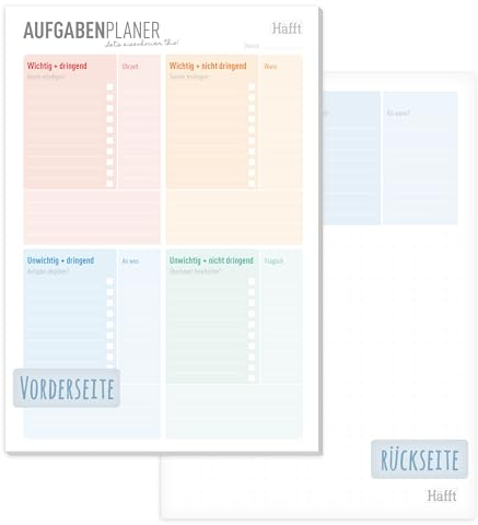 Häfft® A5 To-do-Listen Block, 50 Blatt, Aufgabenblock nach Eisenhower-Prinzip inkl. Notizblock auf der Rückseite - nachhaltig & klimafreundlich