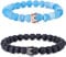 UEUC Paar Distanz Armbänder mit CZ Crown King & Queen Seine Freundschaft Schwarz Matt Achat Stein 8mm