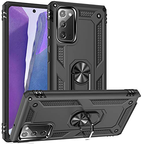 Fetrim Hülle Kompatibel für Galaxy Note 20, doppellagig stoßfest Schutzhülle mit Drehring Ständer für Samsung Galaxy Note 20 Schwarz