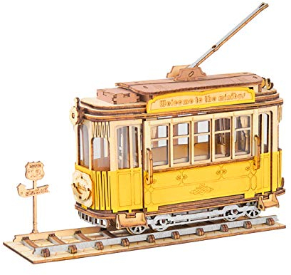 ROBOTIME Straßenbahn 3D Holzpuzzle Hölzerne Modellbau Bausatz Knobelspiele Holzmodellbausätze fur Erwachsene Laser Cut Puzzle Bastelsets