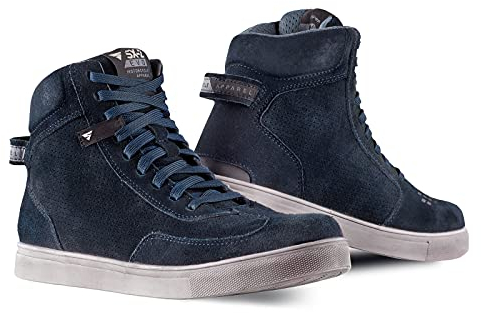 SHIMA SX-2 EVO Scarpe Moto Uomo - Stivali Moto in Pelle, Traspirante, Rinforzato con Supporto della Caviglia, Suola Antiscivolo, Impugnatura per il Cambio di Marcia (Blu, 41)