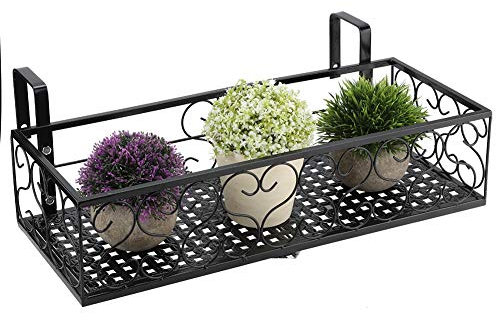 Uadme Portafiori, Balcone in Ferro Appeso Portafiori Portavaso Porta Piante Ringhiera Scaffale Cestino Ringhiera Recinzione Fioriera Rettangolare Supporto per fioriera per la Decorazione del Giardino
