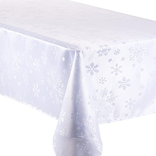 Celebright Christmas Tablecloth - Rectangular 52 x 90 inches (132 x 228 cm) - Ideal for 4-8 Dinner Place Settings - Blizzard Snowflake Embossed Design - White