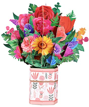 Pop-Up Blumenkarte für Mama, 24,8 x 24,8 cm 3D Blumen Klappkarte zum Muttertag, Blumenstrauß Karte mit blanko-Umschlag für Geburtstag, Muttertag, Jahrestag (Rosen)