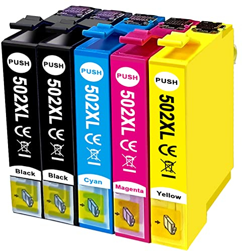 SHUOLEI 502XL Patronen Kompatibel mit Epson 502 502XL Druckerpatronen Multipack für WF-2860 WF-2860DWF WF-2865 WF-2865DWF XP-5100 XP5100 XP-5105 XP5105 (5er-Pack)