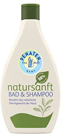 PENATEN natursanft Bad und Shampoo 395 ml, parfümfreie 2 in 1 Babypflege: Duschgel und Baby Shampoo ohne Tränen, Naturkosmetik mit Bio-Aloe Vera für sensible Babyhaut, vegan*