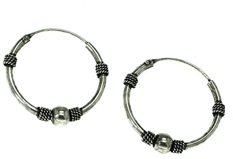 CHICNET 925 Sterling Silber Ohrringe Creolen Celtic Bali Style Seil Perlen Perle Kugel oxidiert dunkel keltisch Ohr Schmuck Damen Herren Gothic 16mm 25mm 16 mm