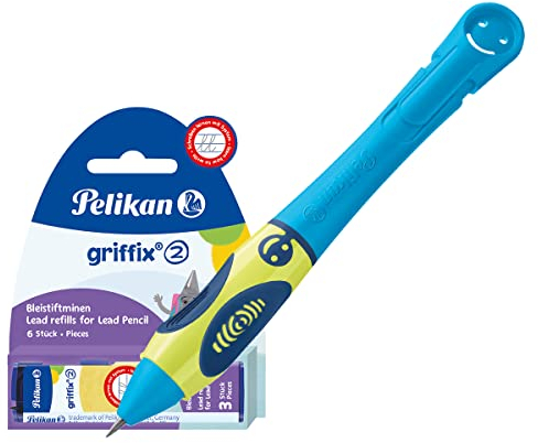 Pelikan griffix Bleistift für Linkshänder, 1 Stück in Faltschachtel (NeonFreshBlue, Bleistift + 6 Minen)