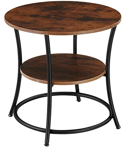 tectake® Beistelltisch rund Ø55 x 56 cm, Couchtisch mit Stauraum, Couchtisch rund mit 2 Ablagen, Deko Schlafzimmer Nachttisch, Beistelltisch Holz, Tisch Wohnzimmer - Industrial Dunkelbraun
