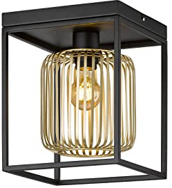 meineWunschleuchte Deckenleuchte Schwarz Gold 23x23cm mit Lamellen Lampenschirm - dimmbar über Schalter